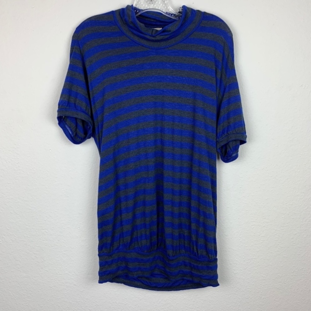 Free People | Blue & Gray Striped Turtleneck Top